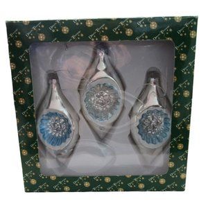 Dillards Trimmings Mercury Style Ornaments Silver Teardrop Blue Reflector NIB